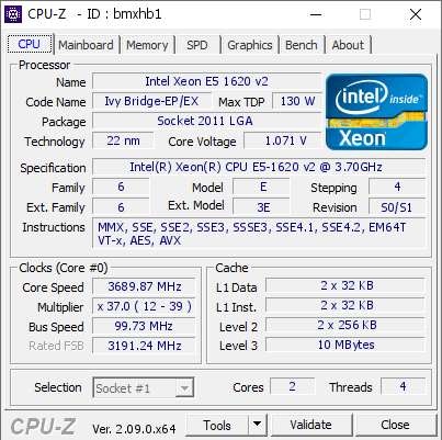 screenshot of CPU-Z validation for Dump [bmxhb1] - Submitted by  Anonymous  - 2024-04-08 11:09:14