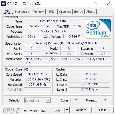 screenshot of CPU-Z validation for Dump [bphu5z] - Submitted by  TerraRaptor  - 2024-02-19 19:32:02