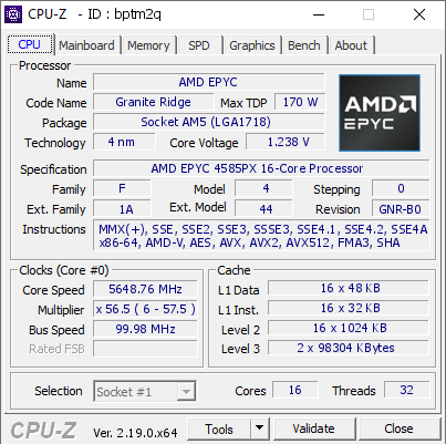 screenshot of CPU-Z validation for Dump [bptm2q] - Submitted by  glacial  - 2026-06-12 07:41:39