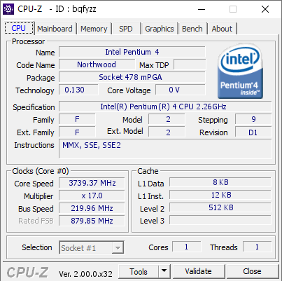 screenshot of CPU-Z validation for Dump [bqfyzz] - Submitted by  Obijuan83  - 2022-04-09 00:46:20