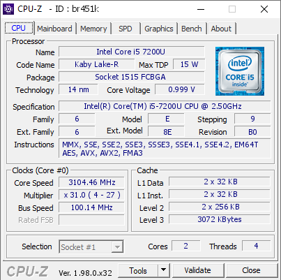 screenshot of CPU-Z validation for Dump [br451k] - Submitted by  ChaoosJulien  - 2021-11-08 16:04:34