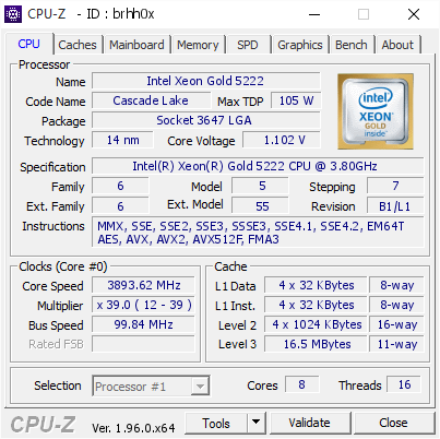 screenshot of CPU-Z validation for Dump [brhh0x] - Submitted by  Anonymous  - 2021-04-21 16:06:09
