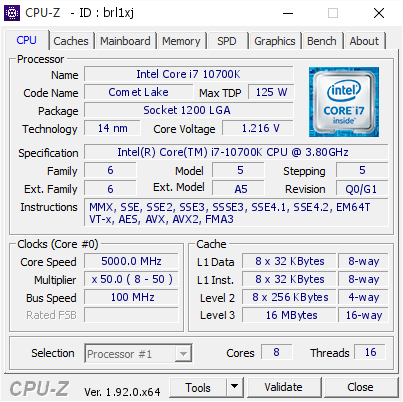 screenshot of CPU-Z validation for Dump [brl1xj] - Submitted by  Anonymous  - 2020-05-29 14:02:02