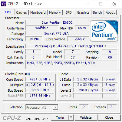 screenshot of CPU-Z validation for Dump [bt4atv] - Submitted by  Rushed Down  - 2019-08-16 00:18:09