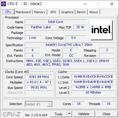 screenshot of CPU-Z validation for Dump [bte0a2] - Submitted by  Anonymous  - 2026-07-17 01:13:13