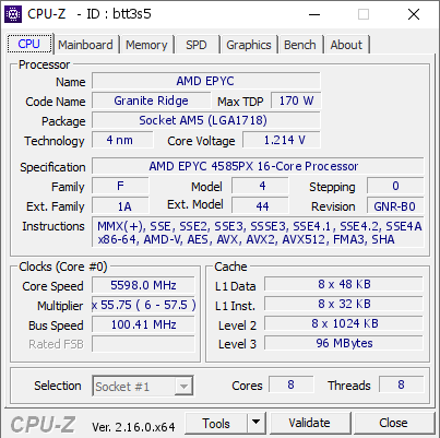 screenshot of CPU-Z validation for Dump [btt3s5] - Submitted by  Anonymous  - 2025-08-06 19:14:10