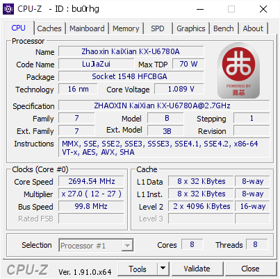 screenshot of CPU-Z validation for Dump [bu0rhg] - Submitted by  darklex  - 2020-04-24 15:24:09