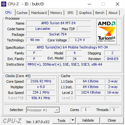 screenshot of CPU-Z validation for Dump [bubct3] - Submitted by  DJOLE-PC  - 2019-01-05 17:35:04