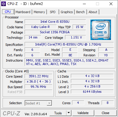 screenshot of CPU-Z validation for Dump [bufww2] - Submitted by  Anonymous  - 2024-05-05 01:44:01