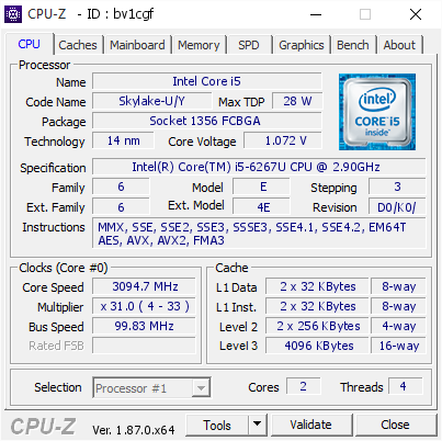 screenshot of CPU-Z validation for Dump [bv1cgf] - Submitted by  Anonymous  - 2019-03-01 21:39:05
