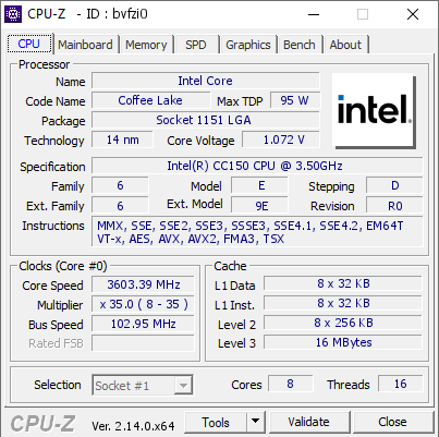 screenshot of CPU-Z validation for Dump [bvfzi0] - Submitted by  DESKTOP-J45VUNR  - 2025-03-29 19:16:58