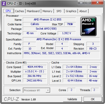 screenshot of CPU-Z validation for Dump [bwjw38] - Submitted by  HOME  - 2014-07-30 14:07:34