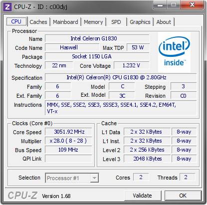 screenshot of CPU-Z validation for Dump [c00dyj] - Submitted by  True Monkey  - 2014-02-21 23:02:45