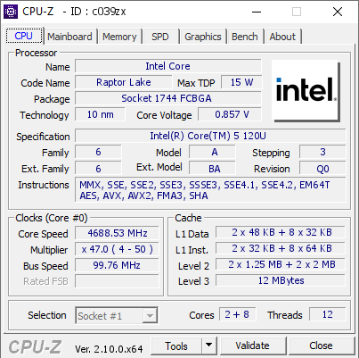 screenshot of CPU-Z validation for Dump [c039zx] - Submitted by  LAPTOP-M6SOHA0I  - 2024-10-01 04:36:40