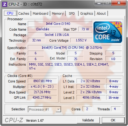 screenshot of CPU-Z validation for Dump [c0td72] - Submitted by  placid  - 2013-11-02 11:11:03
