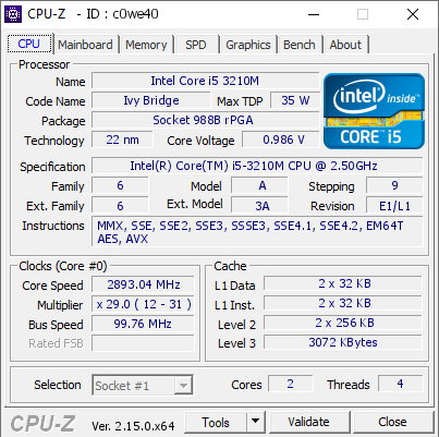 screenshot of CPU-Z validation for Dump [c0we40] - Submitted by  DESKTOP-RSRA9QB  - 2025-07-02 12:09:39
