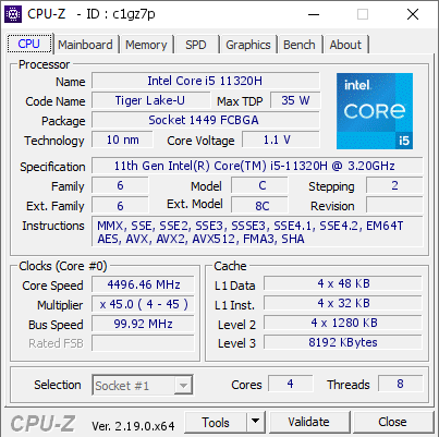 screenshot of CPU-Z validation for Dump [c1gz7p] - Submitted by  DESKTOP-16ME4Q3  - 2026-03-25 20:54:44