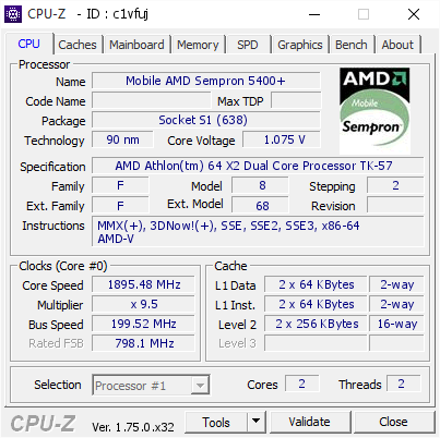 screenshot of CPU-Z validation for Dump [c1vfuj] - Submitted by  PC-201202231212  - 2016-03-10 12:47:23