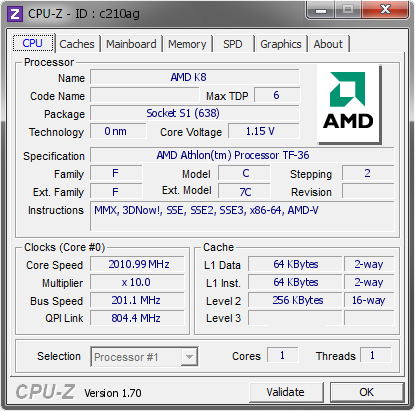 screenshot of CPU-Z validation for Dump [c210ag] - Submitted by  KRNTIJA-PC  - 2014-08-07 19:08:05