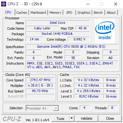 Intel Core @ 2792.47 MHz - CPU-Z VALIDATOR