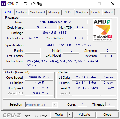 screenshot of CPU-Z validation for Dump [c2c8kg] - Submitted by  ALEXANDRE SANTOS  - 2020-07-18 00:19:04