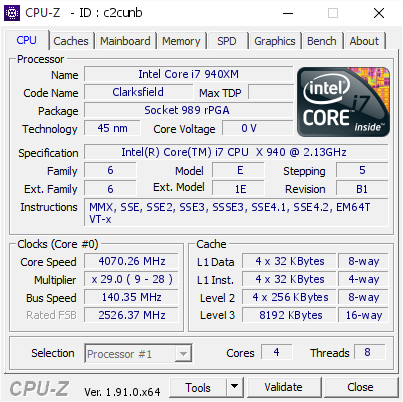 screenshot of CPU-Z validation for Dump [c2cunb] - Submitted by  ibidstore@gmail.com  - 2019-12-15 00:00:48