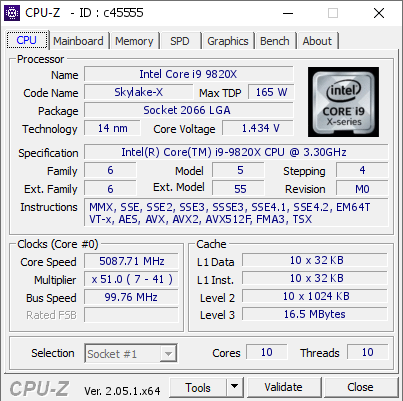 screenshot of CPU-Z validation for Dump [c45555] - Submitted by  Anonymous  - 2023-05-20 02:25:52