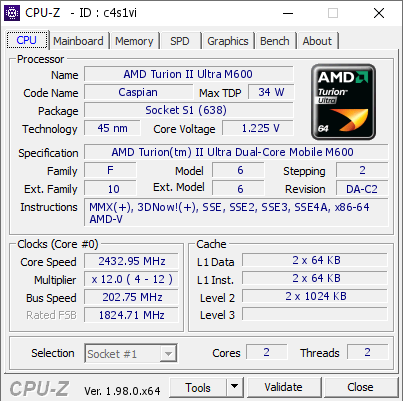 screenshot of CPU-Z validation for Dump [c4s1vi] - Submitted by  DESKTOP-T5700RO  - 2021-11-18 17:40:15