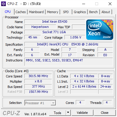 screenshot of CPU-Z validation for Dump [c5kd0z] - Submitted by  Anonymous  - 2019-02-16 15:12:20