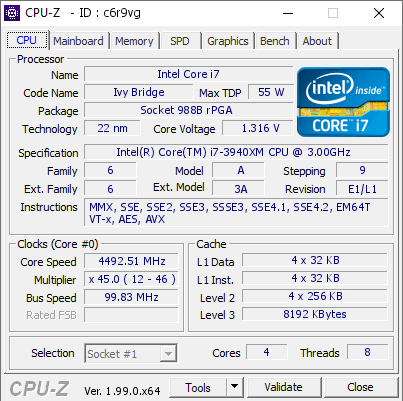 screenshot of CPU-Z validation for Dump [c6r9vg] - Submitted by  Anonymous  - 2022-02-19 10:07:11