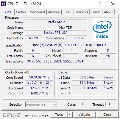 screenshot of CPU-Z validation for Dump [c6ti2d] - Submitted by  mythical tech  - 2019-10-11 06:51:16