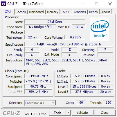 screenshot of CPU-Z validation for Dump [c7e3pm] - Submitted by  Anonymous  - 2019-10-25 20:16:21