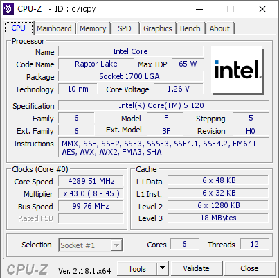 screenshot of CPU-Z validation for Dump [c7iqpy] - Submitted by  CAMERONK  - 2026-03-30 23:46:56