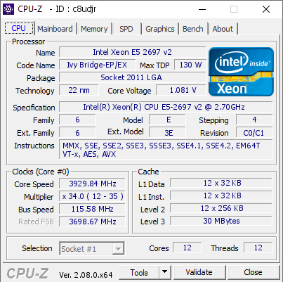 screenshot of CPU-Z validation for Dump [c8udjr] - Submitted by  OLDANDREW  - 2024-01-12 11:09:00