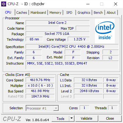 screenshot of CPU-Z validation for Dump [c8ypdw] - Submitted by  varachio  - 2018-10-01 23:14:07