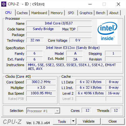 screenshot of CPU-Z validation for Dump [c91syq] - Submitted by  Anonymous  - 2017-01-16 22:18:03