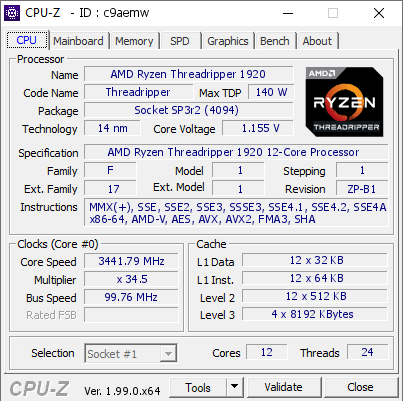 screenshot of CPU-Z validation for Dump [c9aemw] - Submitted by  Anonymous  - 2022-05-03 15:08:28