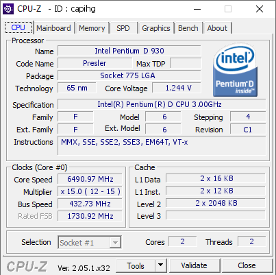 screenshot of CPU-Z validation for Dump [capihg] - Submitted by  mrmouse  - 2023-04-03 05:37:26