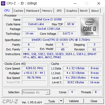 screenshot of CPU-Z validation for Dump [cb8ngt] - Submitted by  INFINITYGEAR  - 2021-07-03 17:03:38