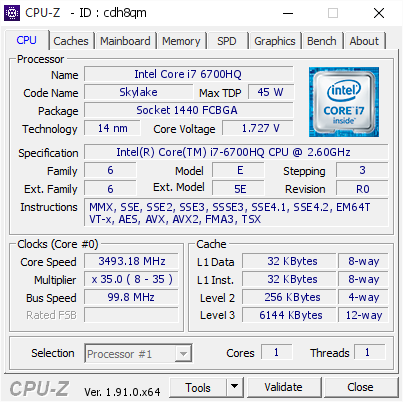 screenshot of CPU-Z validation for Dump [cdh8qm] - Submitted by  DESKTOP-OJI1OTD  - 2020-08-19 09:48:54