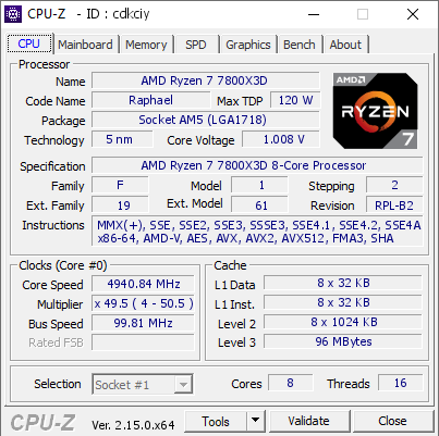 screenshot of CPU-Z validation for Dump [cdkciy] - Submitted by  DESKTOP-0MMJNC3  - 2025-05-03 11:08:40