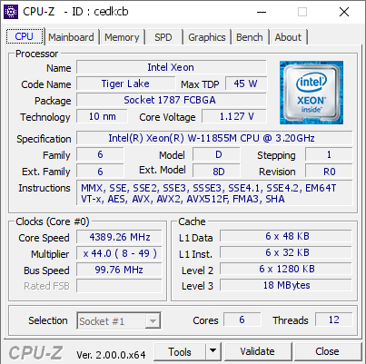 screenshot of CPU-Z validation for Dump [cedkcb] - Submitted by  GHVJ75M3E  - 2022-04-09 11:44:00