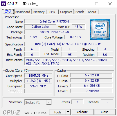 screenshot of CPU-Z validation for Dump [cfwijj] - Submitted by  Anonymous  - 2025-07-19 06:06:27