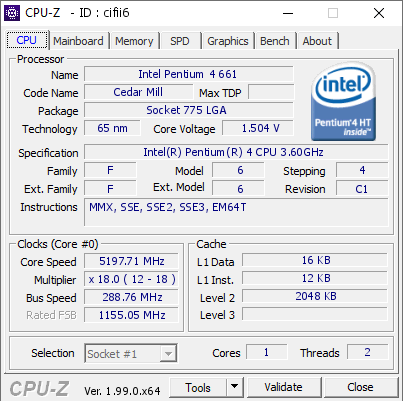 screenshot of CPU-Z validation for Dump [cifii6] - Submitted by  ultra_code  - 2022-03-04 02:52:17