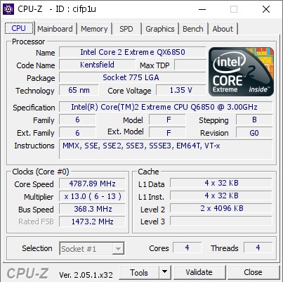 screenshot of CPU-Z validation for Dump [cifp1u] - Submitted by  mrmouse  - 2023-04-16 19:53:44