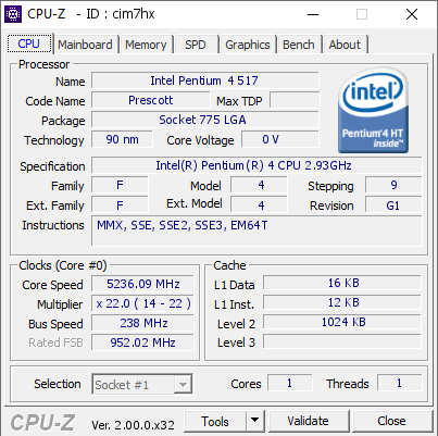 screenshot of CPU-Z validation for Dump [cim7hx] - Submitted by  mrmouse  - 2022-06-11 13:42:48