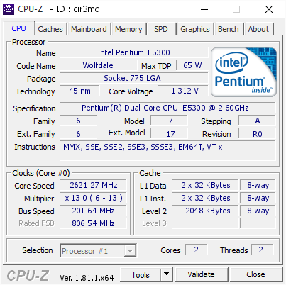 screenshot of CPU-Z validation for Dump [cir3md] - Submitted by  WIN-C1NQ6D086U7  - 2017-11-11 02:28:17