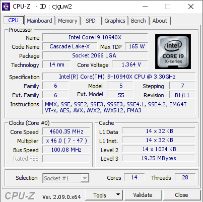 screenshot of CPU-Z validation for Dump [cjguw2] - Submitted by  bi Zuil  - 2024-04-29 03:08:46