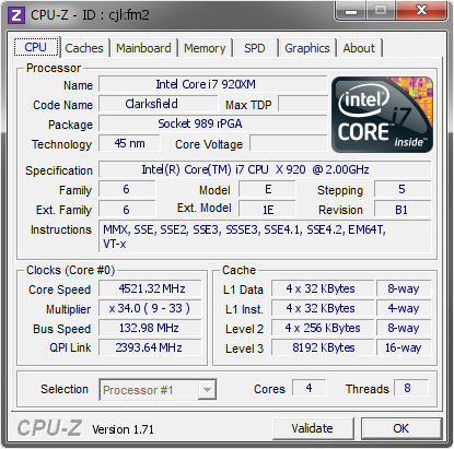 screenshot of CPU-Z validation for Dump [cjkfm2] - Submitted by  King of Interns  - 2015-01-19 16:01:26