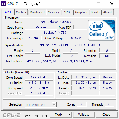 screenshot of CPU-Z validation for Dump [cjtuy2] - Submitted by  Anonymous  - 2017-01-29 23:06:16